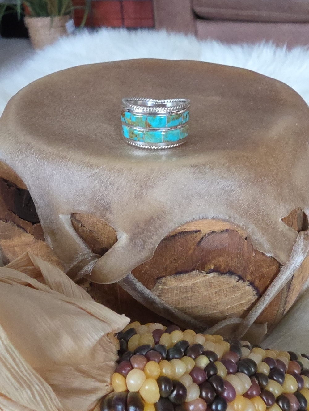 Beautiful NWOT Native American Navajo Turquoise & Sterling Inlaid Ring 🩵💚🩶🎁